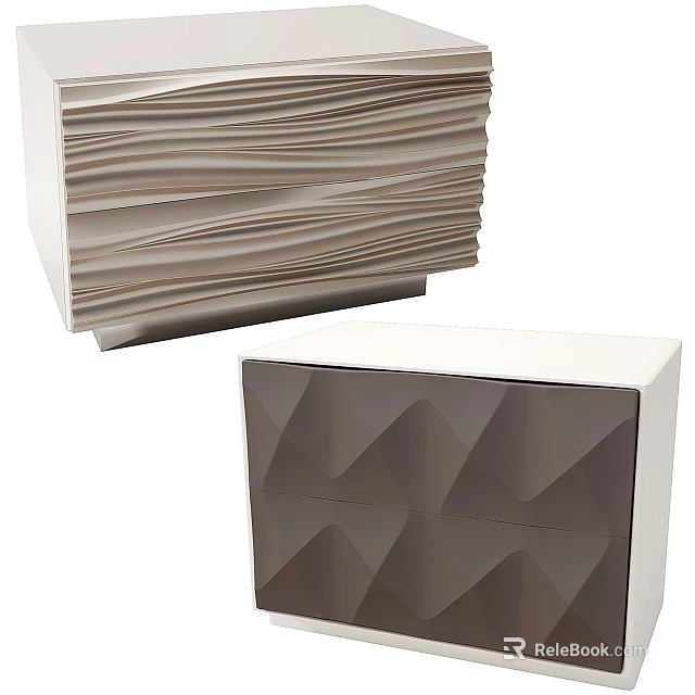 Modern Bedside Tables With Light Layered Wave Design And Dark Geometric Pattern Panels 3d model