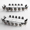 Modern White Conference Table With Gray Beige Rolling Chairs In Office Setup 3d model