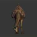 Decorative Camel Sculpture With Colorful Saddle Bowing Head On Gray Background