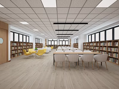 Creative Book Art Library Interior Design With Full Bookshelves And Bright Study Tables 3d model
