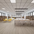 Creative Book Art Library Interior Design With Full Bookshelves And Bright Study Tables 3d model