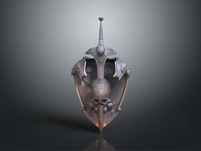 Medieval Decorative Shield With Skull Ornaments Spiked Top And Intricate Carvings 3d model