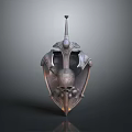 Medieval Decorative Shield With Skull Ornaments Spiked Top And Intricate Carvings