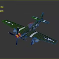 Green Military Airplane Model With White Stars Black Yellow Propeller And Detailed Design