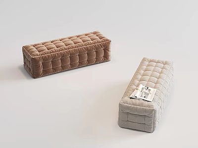 Modern Tufted Upholstered Sofa Bench in Brown Light Gray with Magazine for Living Room 3d model