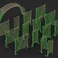 Ornamental Green Fence Design With Grid Structure And Arch Decorative Elements 3d model