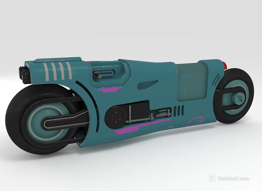 Teal Motorcycle With Purple Accents Futuristic Sleek Body Design And Unique Black Wheels 3d model 