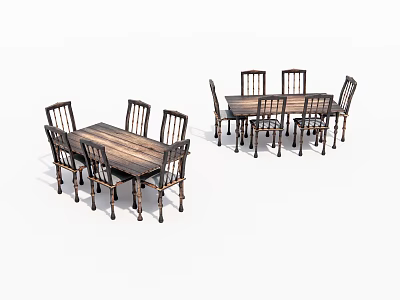 Rustic Wooden Rectangular Dining Table And Chairs Set With Metal Legs 3d model