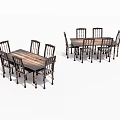Rustic Wooden Rectangular Dining Table And Chairs Set With Metal Legs 3d model