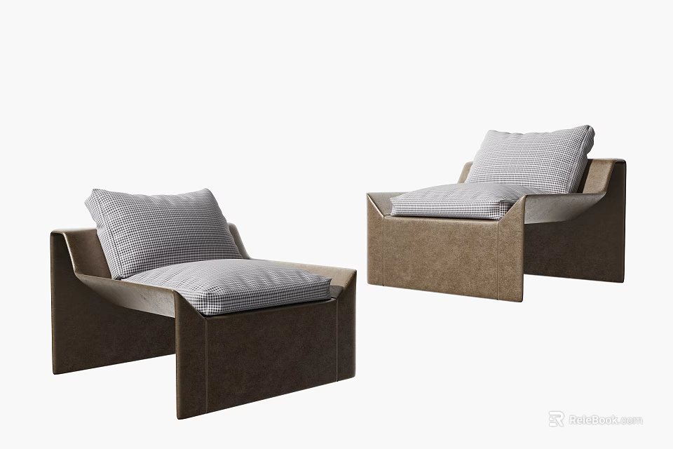 Modern Single Sofa With Brown Upholstery And Grey Cushions Design 3d model