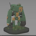 Green Mechanical Robot Figure With Grass Growing On Body And Base 3d model