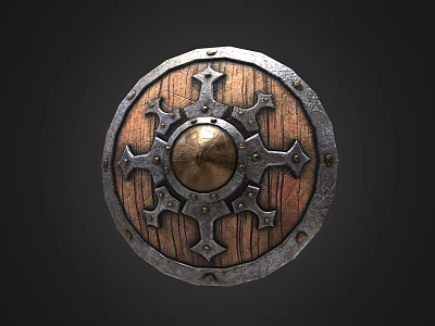 Medieval Shield With Wooden Construction And Metal Accents Ornate Design 3d model