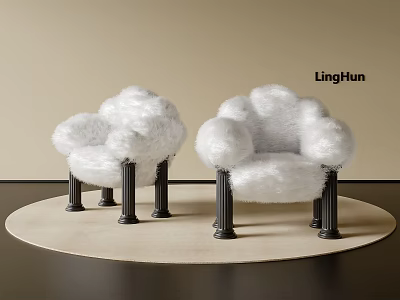 White Cloud Shaped Single Sofa With Black Legs On Round Rug And Beige Background 3d model