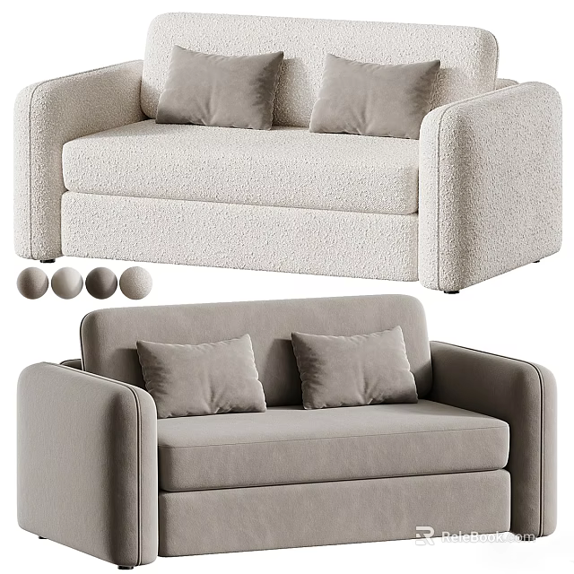 Modern Two Seater Sofa With Soft Beige Fabric And Comfortable Cushions 3d model 