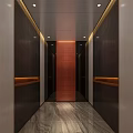 Elevator Interior With Modern Design Dark Walls Red Pillar Recessed Lighting And Marble Flooring 3d model