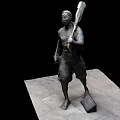 Human Figure Bronze Landscape Sculpture In Standing Pose On Stone Pedestal