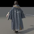 Game Movie Female Character In Blue Brown Cloak Belt Pouch Hat Gray Pants Boots