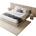 Modern Wooden Double Bed with White Bedding and Nightstands on Woven Rug