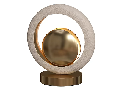 Elegant Modern Table Lamp With White Circular Frame And Golden Sphere On Gold Base 3d model