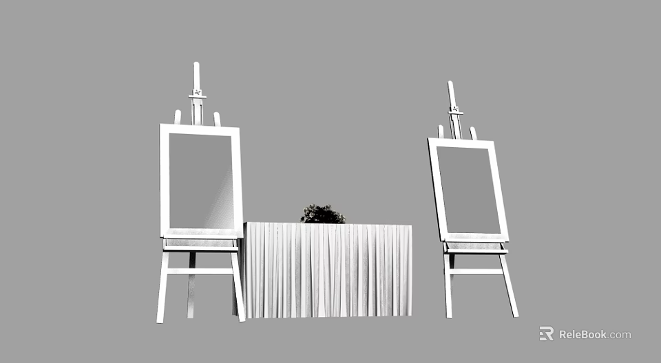 Minimalist Indoor Display With Two White Art Easels And Decorative Table 3d model 