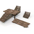 Rustic Wooden Building Structure Featuring Platform Steps and Separate Plank Components