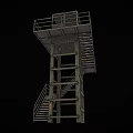 Industrial Metal Observation Platform With Staircase Guardrail And Enclosed Cabin
