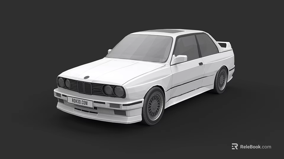 White Classic M318i Two Door Car With Black Wheels And Sporty Design 3d model 
