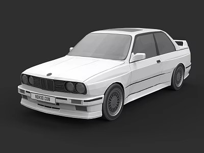 White Classic M318i Two Door Car With Black Wheels And Sporty Design 3d model