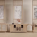 Log Entrance Cabinet Decorative Cabinet Sideboard Bamboo Partition 3d model