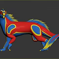 3D Rendered Vibrant Red Blue Yellow Mythical Creature Game and Movie Character Design