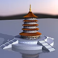 Ancient Architecture Multi Tiered Tower With Orange Roof And White Base Reflection