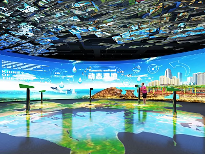 Modern Interactive Exhibition Space With Large Digital Screen And Projection Floor For Visitors 3d model