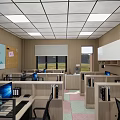 Modern Public Office Space Layout With Cubicles Desks Computers And Windows 3d model