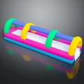 Colorful Inflatable Play Equipment Featuring Pink Blue Green Yellow Rings And Long Slide Design