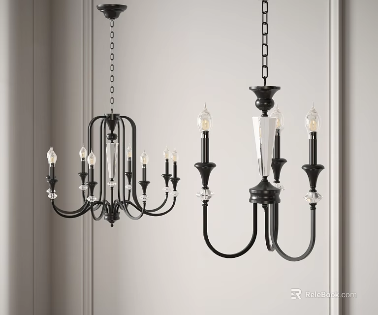 Black Chandeliers With Candle Style Bulbs And Crystal Accents For Interior 3d model 