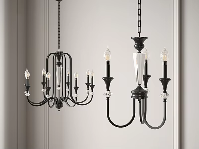 Black Chandeliers With Candle Style Bulbs And Crystal Accents For Interior 3d model