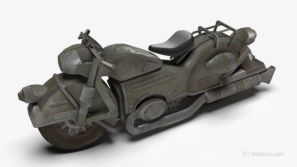 Vintage Industrial Metal Motorcycle With Rustic Seat Handlebars And Exhaust Pipes 3d model 
