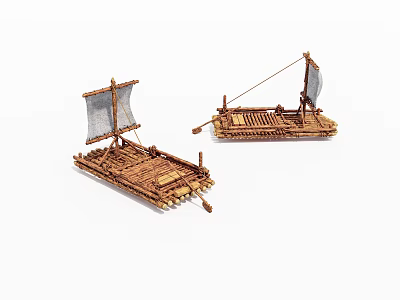 Traditional Handmade Model Boats With Bamboo Structures And White Sails 3d model