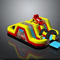 Inflatable Playground Equipment With Red Car Slide Tires Yellow Red Cartoon Design