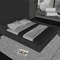 Modern Leather Double Bed With Tufted Headboard Nightstand Green Plant And Area Rug