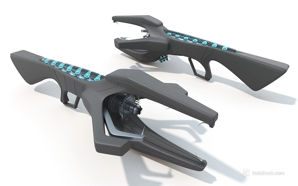 Futuristic Black Weapons Featuring Blue Accents Sleek Modern Design And Aerodynamic Structure 3d model 