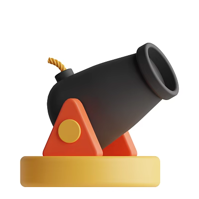 Cannon Shaped Decorative Ornament Set With Black Body Orange Triangular Stand And Yellow Base 3d model