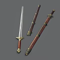Traditional Antique Swords Featuring Wooden Scabbards Golden Decorations And Silver Blades