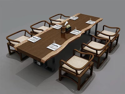 Modern Solid Wood Conference Table With Upholstered Chairs And Documents On Tabletop 3d model