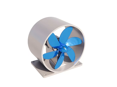 Air Cooler Fan With Blue Blades And Metal Housing Square Base Design 3d model