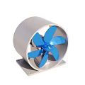 Air Cooler Fan With Blue Blades And Metal Housing Square Base Design