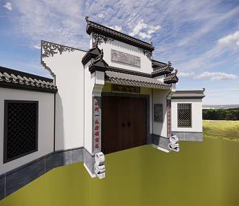 At the gate of the ancient building 3d model