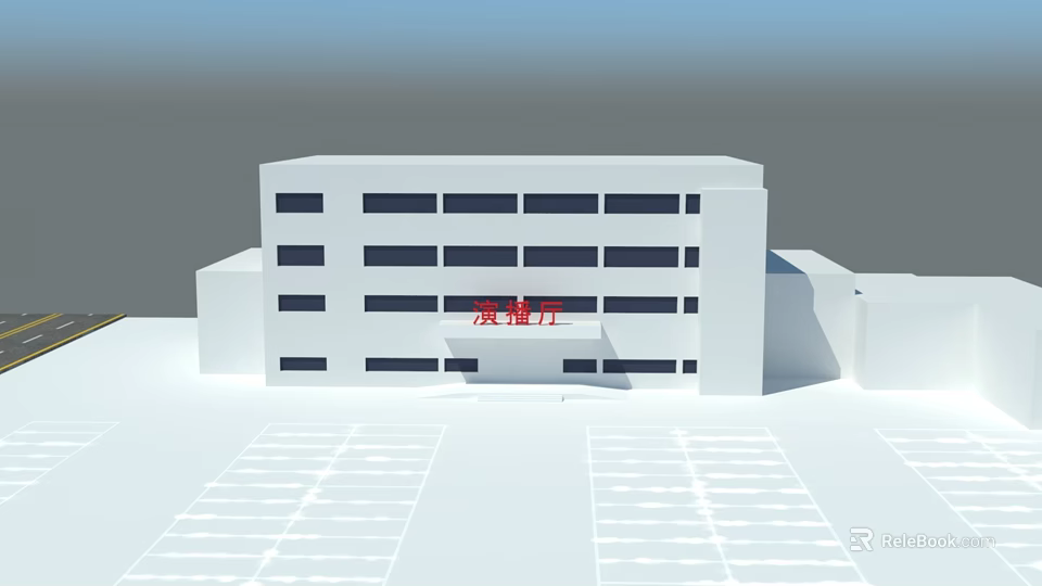 Modern White Multi Story Building With Rectangular Windows And Front Parking Area 3d model