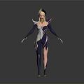 3D Winged Female Character Model In Purple White Outfit With Golden Details