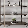 Modern Open Shelving Units with Books Plants Table Lamp and Decorative Ornaments